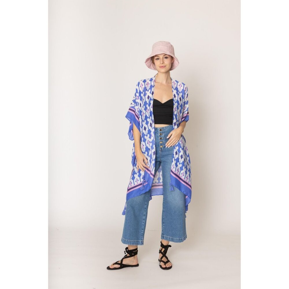 DIONA J TILE PRINT KIMONO ONE SIZE COLOR BLUE